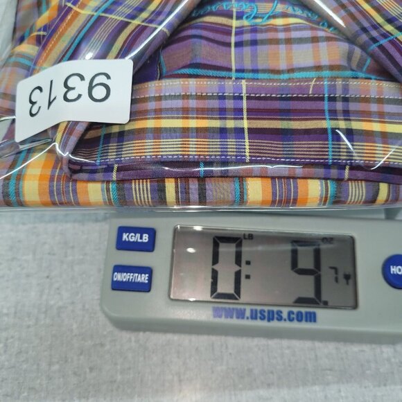 Alan Flusser Shirt Mens L Purple Yellow Plaid Cotton Pocket Preppy Office Casual - Picture 11 of 11